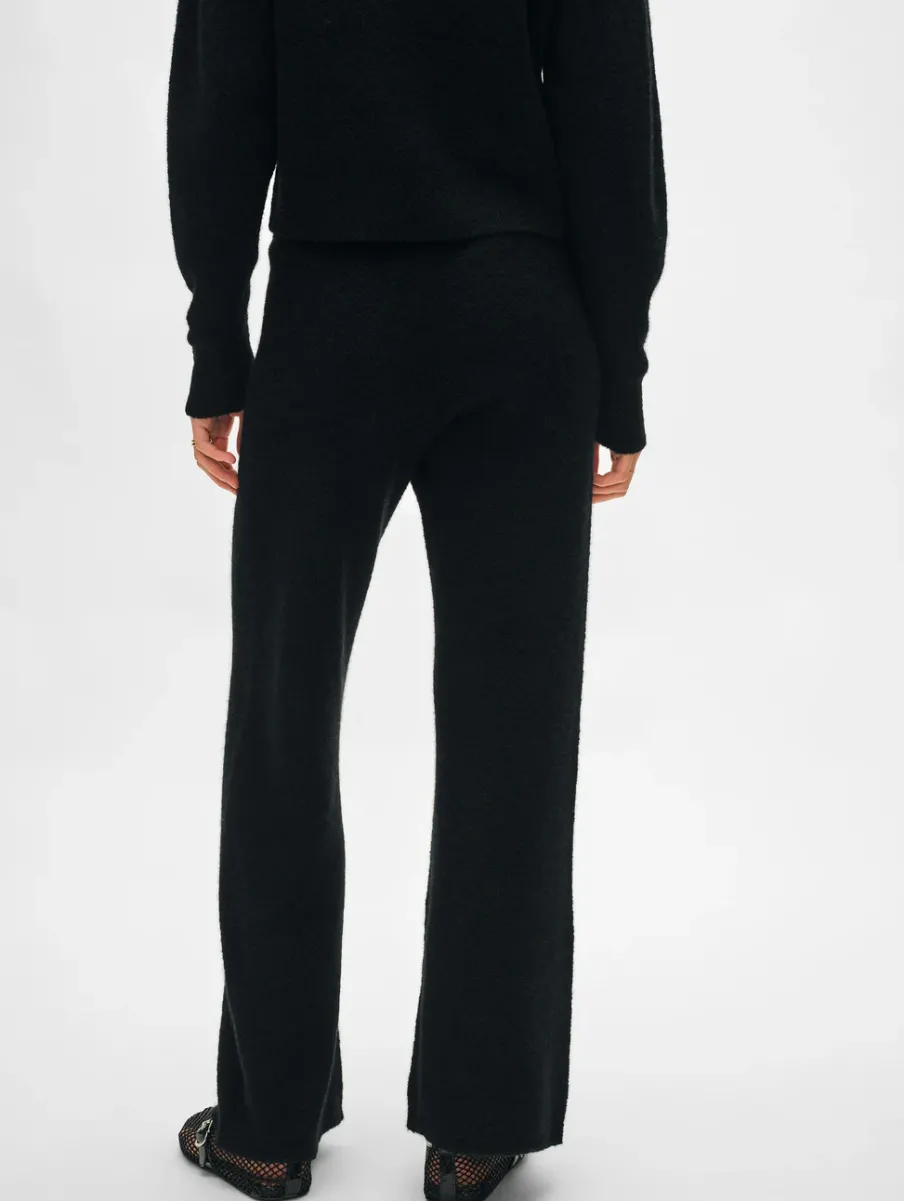 Clearance White + Warren merino cashmere boucle wide leg pant Black