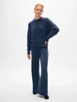Online White + Warren merino cashmere boucle wide leg pant Indigo
