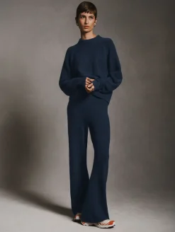 Online White + Warren merino cashmere boucle wide leg pant Indigo
