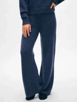 Hot White + Warren merino cashmere boucle wide leg pant Indigo