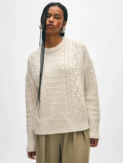 Sale White + Warren merino cashmere cable crewneck Ivory