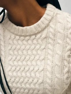Sale White + Warren merino cashmere cable crewneck Ivory