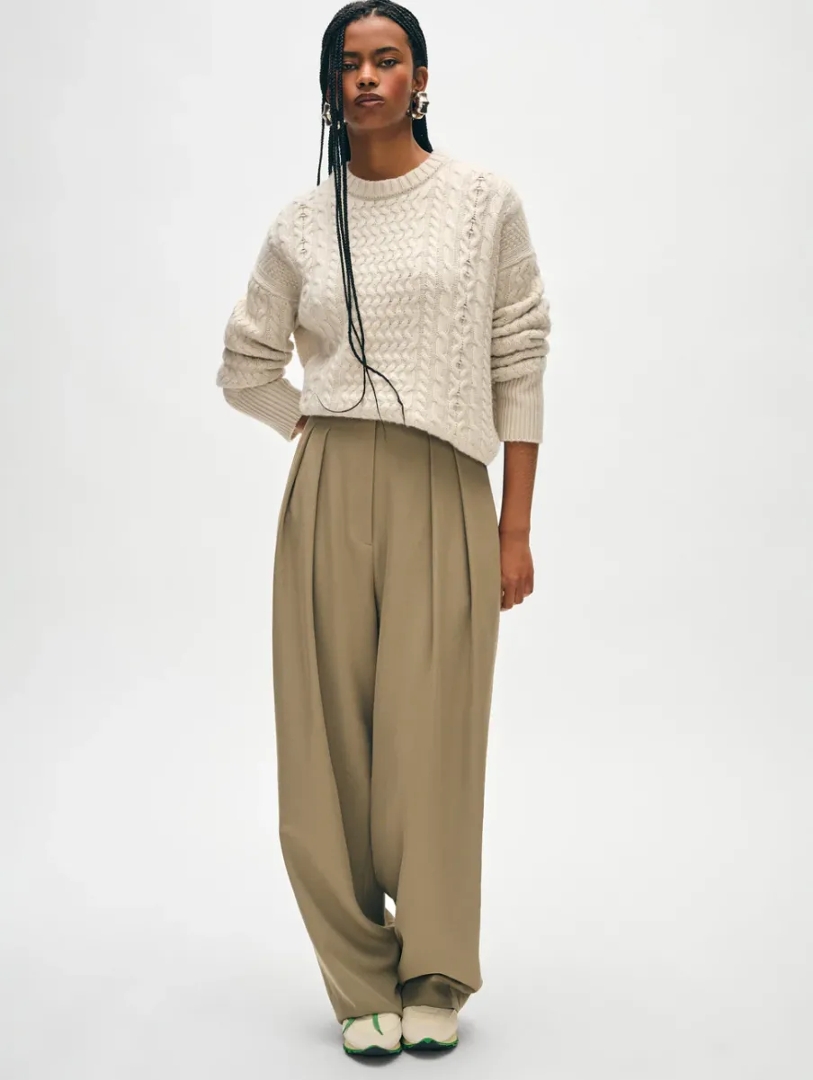 Sale White + Warren merino cashmere cable crewneck Ivory