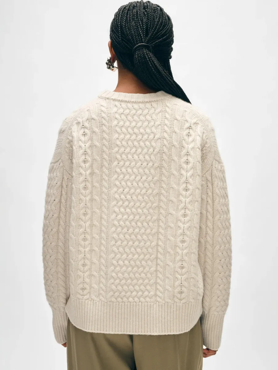 Sale White + Warren merino cashmere cable crewneck Ivory