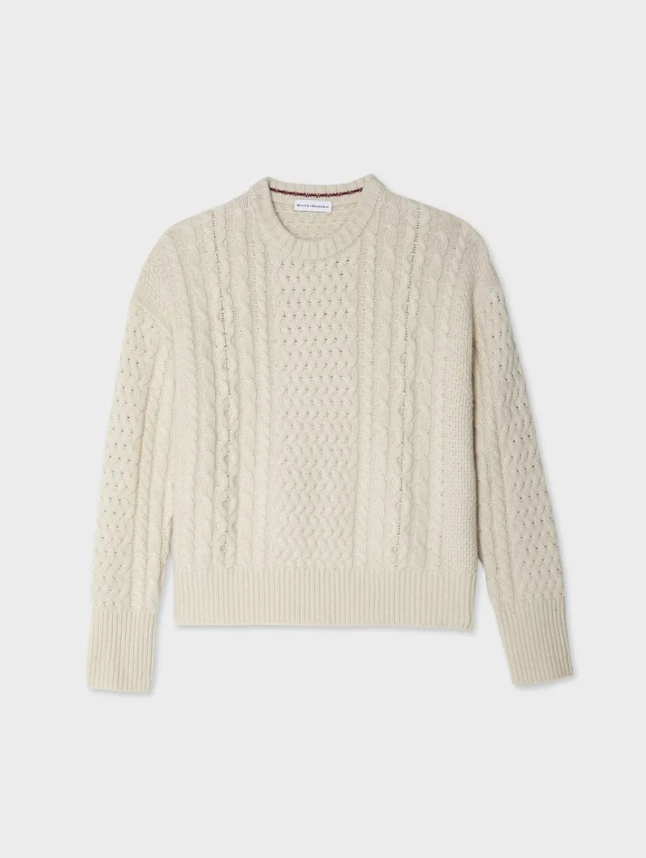 Sale White + Warren merino cashmere cable crewneck Ivory