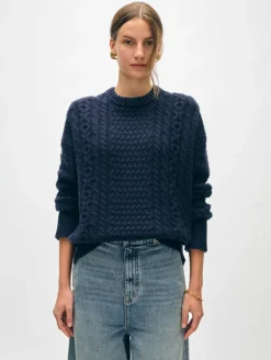 Online White + Warren merino cashmere cable crewneck Navy