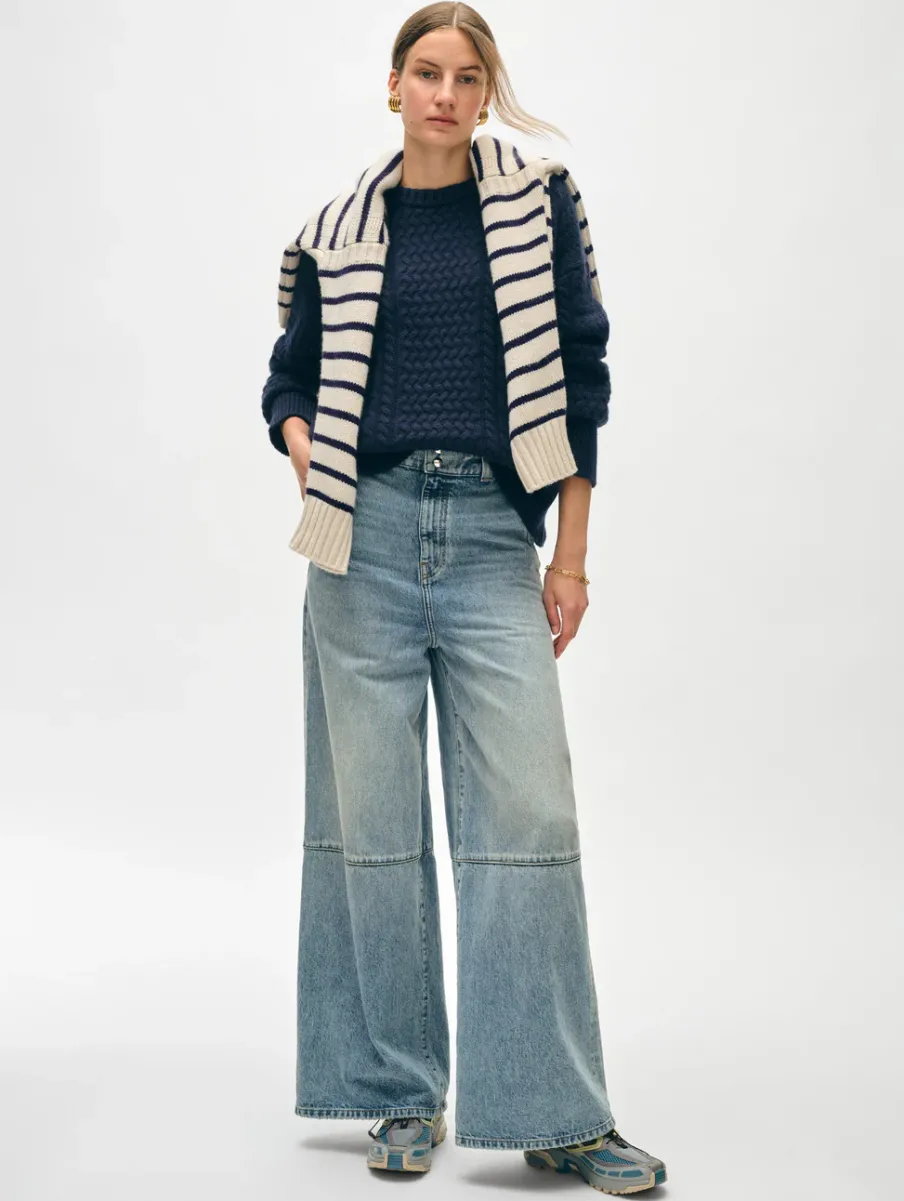 Online White + Warren merino cashmere cable crewneck Navy