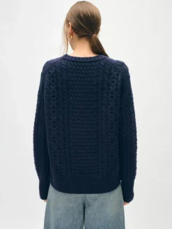 Online White + Warren merino cashmere cable crewneck Navy