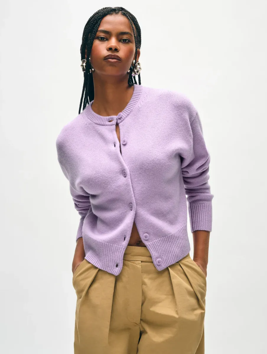 Clearance White + Warren merino cashmere crewneck cardigan Iris