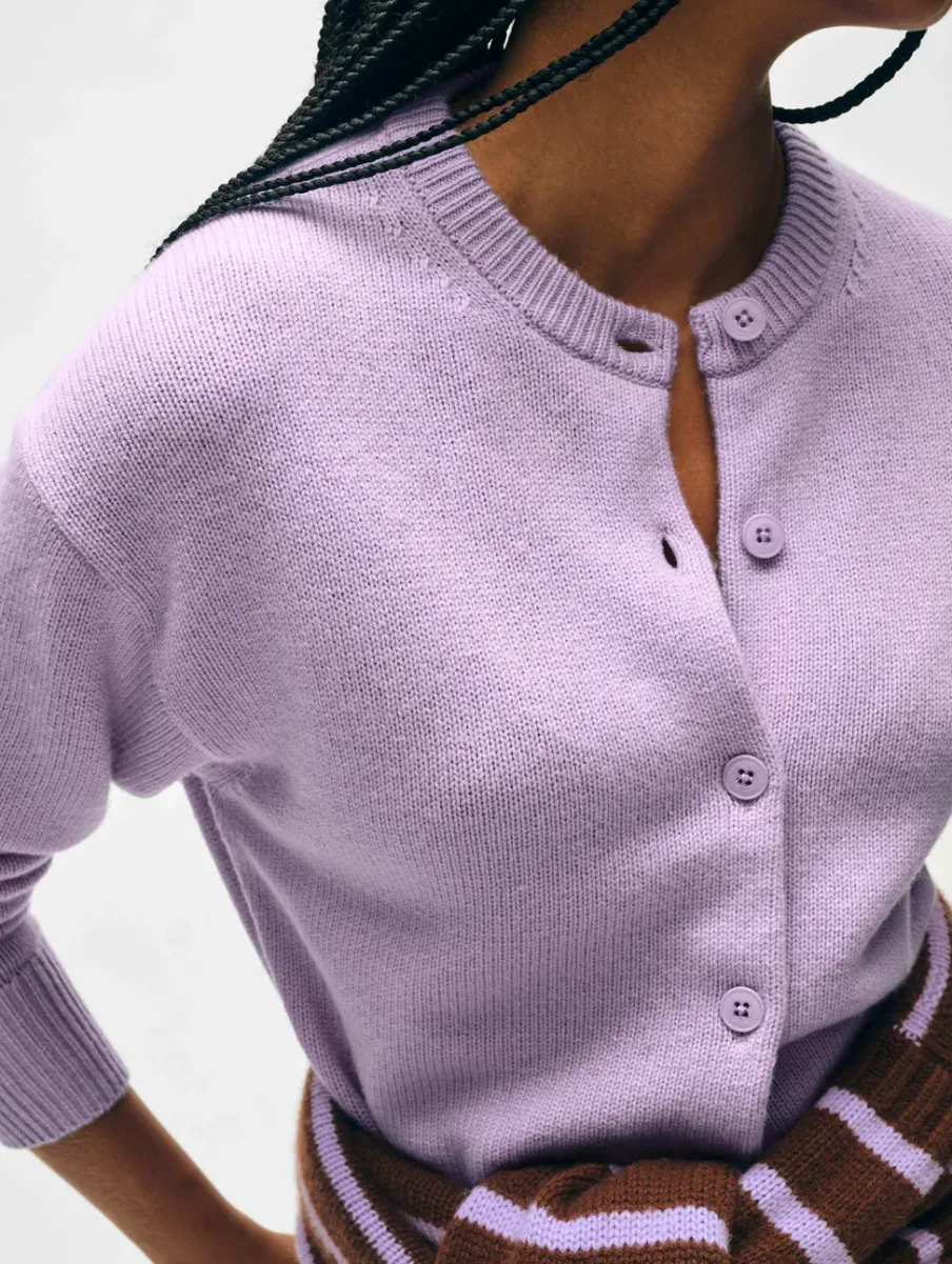 Clearance White + Warren merino cashmere crewneck cardigan Iris