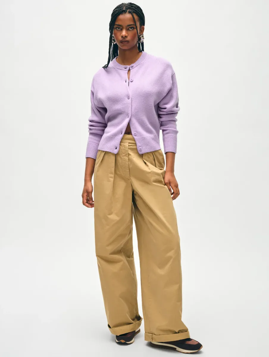 Clearance White + Warren merino cashmere crewneck cardigan Iris