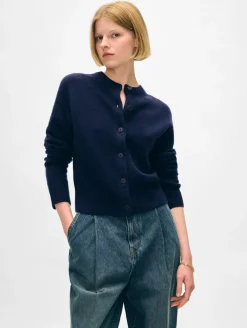 Sale White + Warren merino cashmere crewneck cardigan Navy