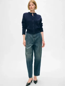 Sale White + Warren merino cashmere crewneck cardigan Navy