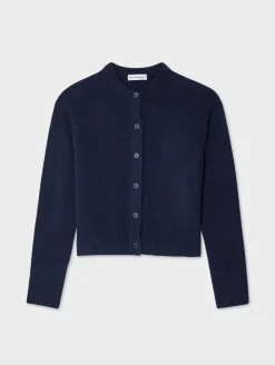 Sale White + Warren merino cashmere crewneck cardigan Navy