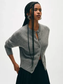 Clearance White + Warren merino cashmere crewneck cardigan DarkSteel