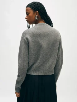 Clearance White + Warren merino cashmere crewneck cardigan DarkSteel