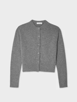 Clearance White + Warren merino cashmere crewneck cardigan DarkSteel