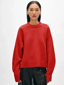 Outlet White + Warren merino cashmere drop shoulder crewneck CottageRed