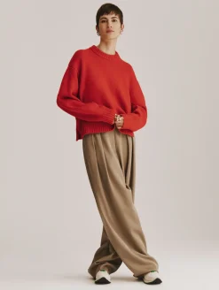 Outlet White + Warren merino cashmere drop shoulder crewneck CottageRed