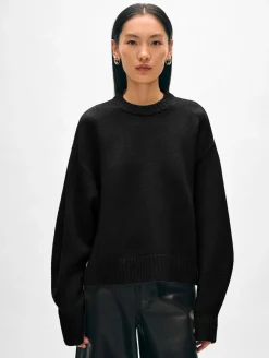 Clearance White + Warren merino cashmere drop shoulder crewneck Black