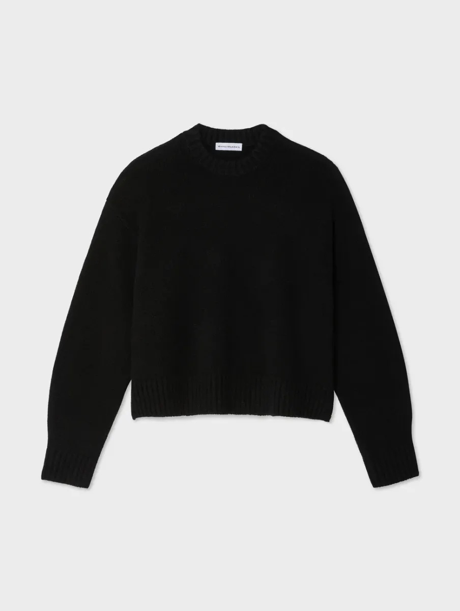 Clearance White + Warren merino cashmere drop shoulder crewneck Black