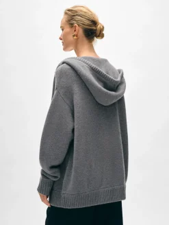 Sale White + Warren merino cashmere luxe boyfriend hoodie PewterHeather