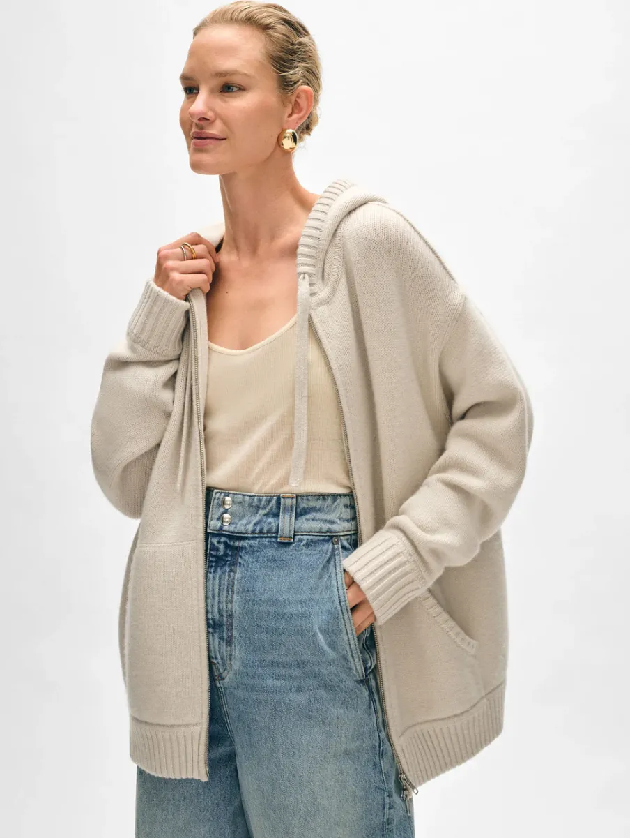 Hot White + Warren merino cashmere luxe boyfriend hoodie Ivory