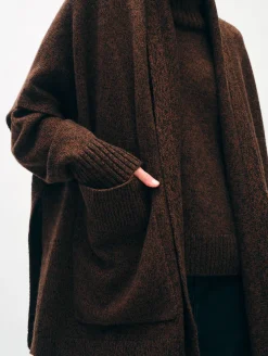 Clearance White + Warren merino cashmere open poncho Umber/BlackMarl