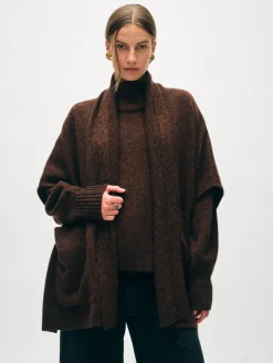 Sale White + Warren merino cashmere open poncho Umber/BlackMarl