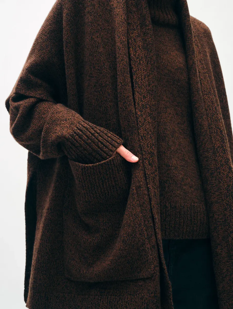 Sale White + Warren merino cashmere open poncho Umber/BlackMarl