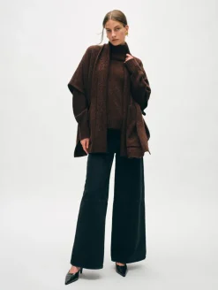 Sale White + Warren merino cashmere open poncho Umber/BlackMarl