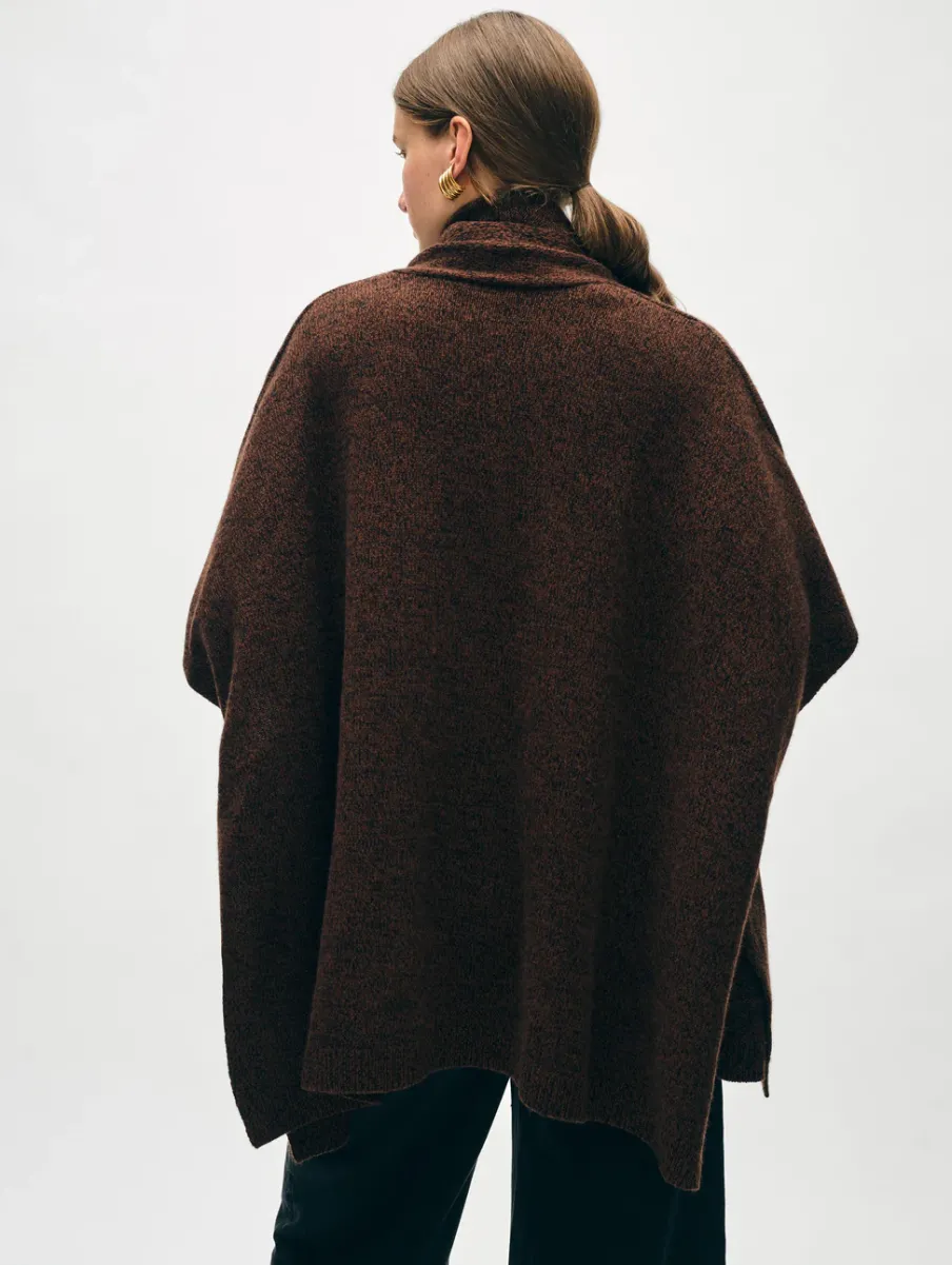 Sale White + Warren merino cashmere open poncho Umber/BlackMarl