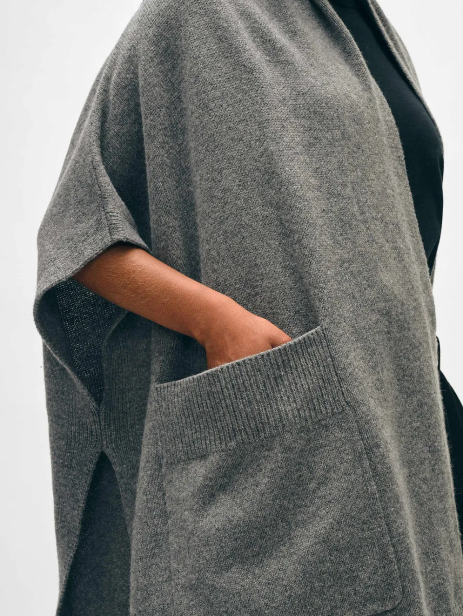 Outlet White + Warren merino cashmere open poncho DarkSteel