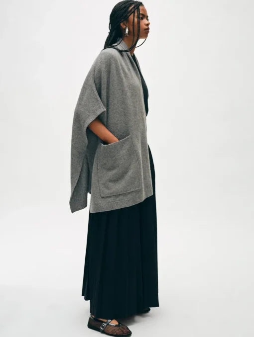Best White + Warren merino cashmere open poncho DarkSteel