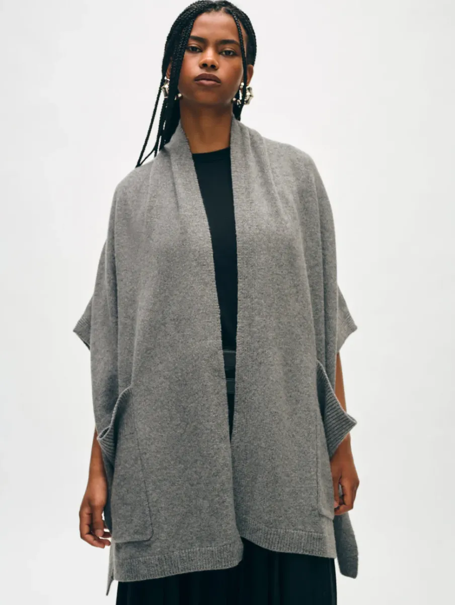 Best White + Warren merino cashmere open poncho DarkSteel
