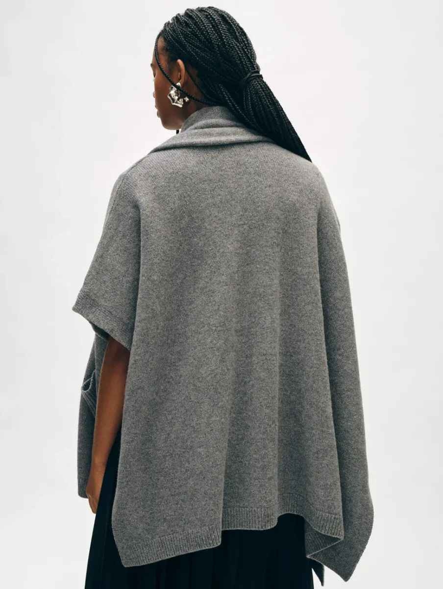 Best White + Warren merino cashmere open poncho DarkSteel