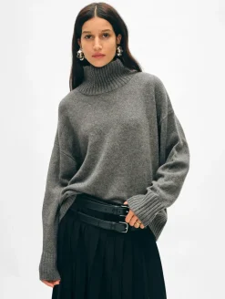 Discount White + Warren merino cashmere standneck DarkSteel