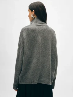 Discount White + Warren merino cashmere standneck DarkSteel