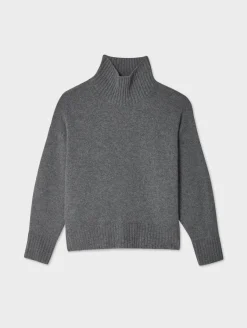 Discount White + Warren merino cashmere standneck DarkSteel