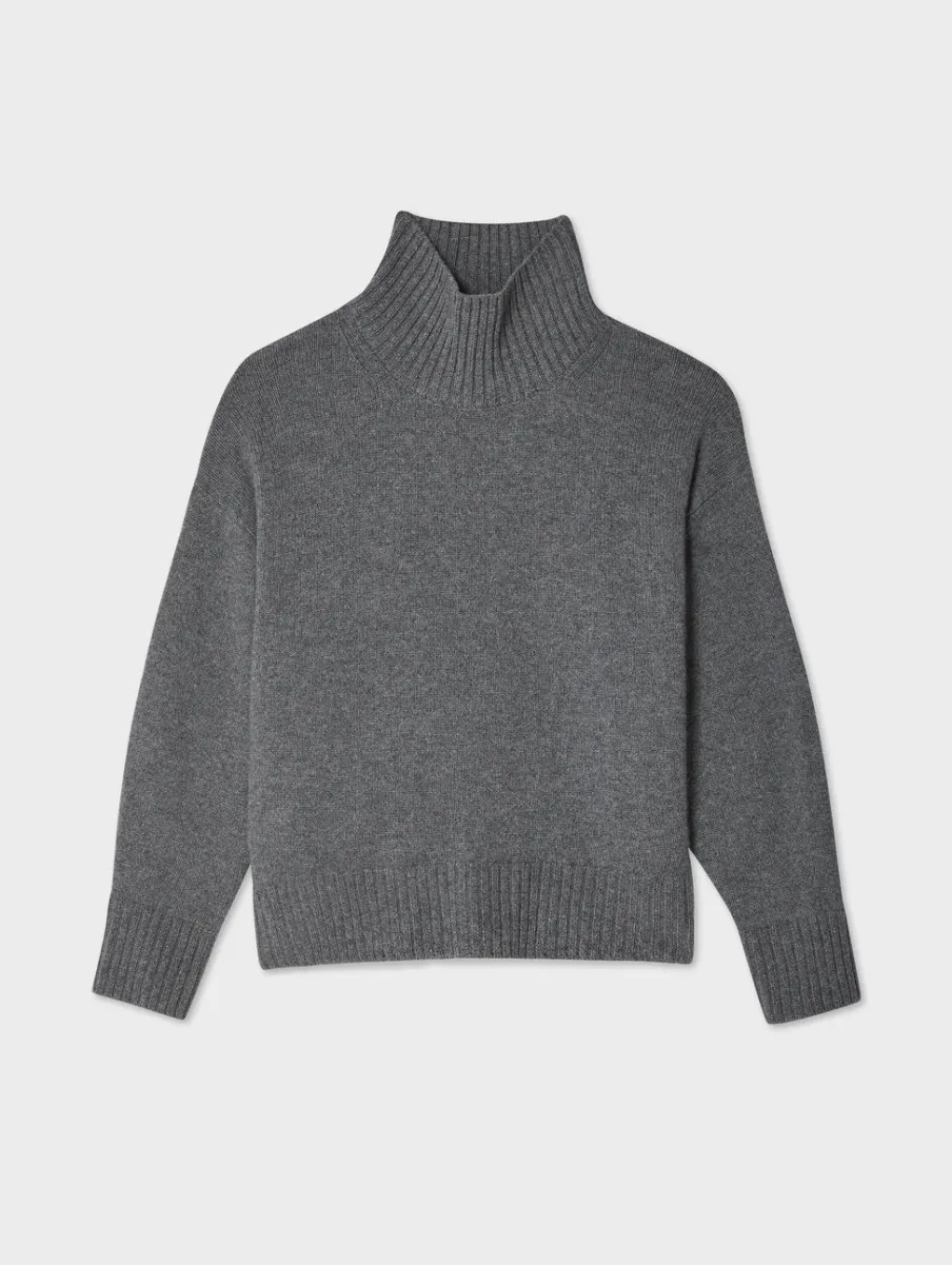 Discount White + Warren merino cashmere standneck DarkSteel