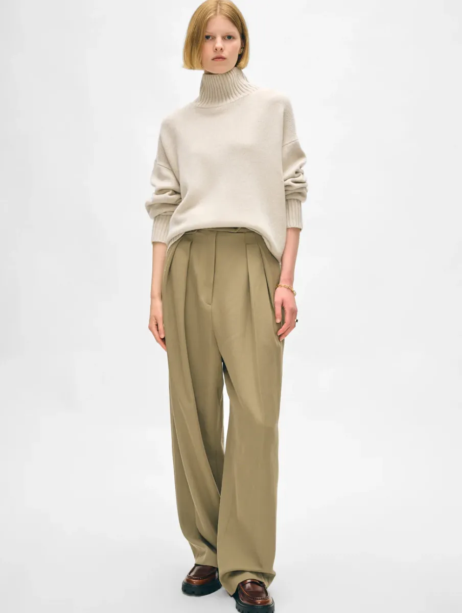 Outlet White + Warren merino cashmere standneck Ivory