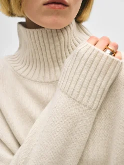 Outlet White + Warren merino cashmere standneck Ivory