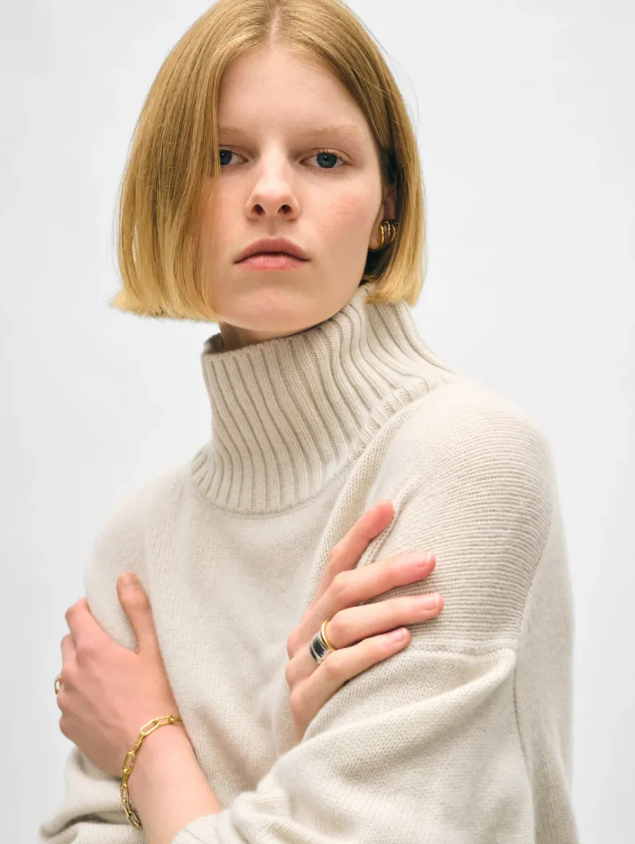 Outlet White + Warren merino cashmere standneck Ivory