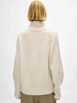 Outlet White + Warren merino cashmere standneck Ivory