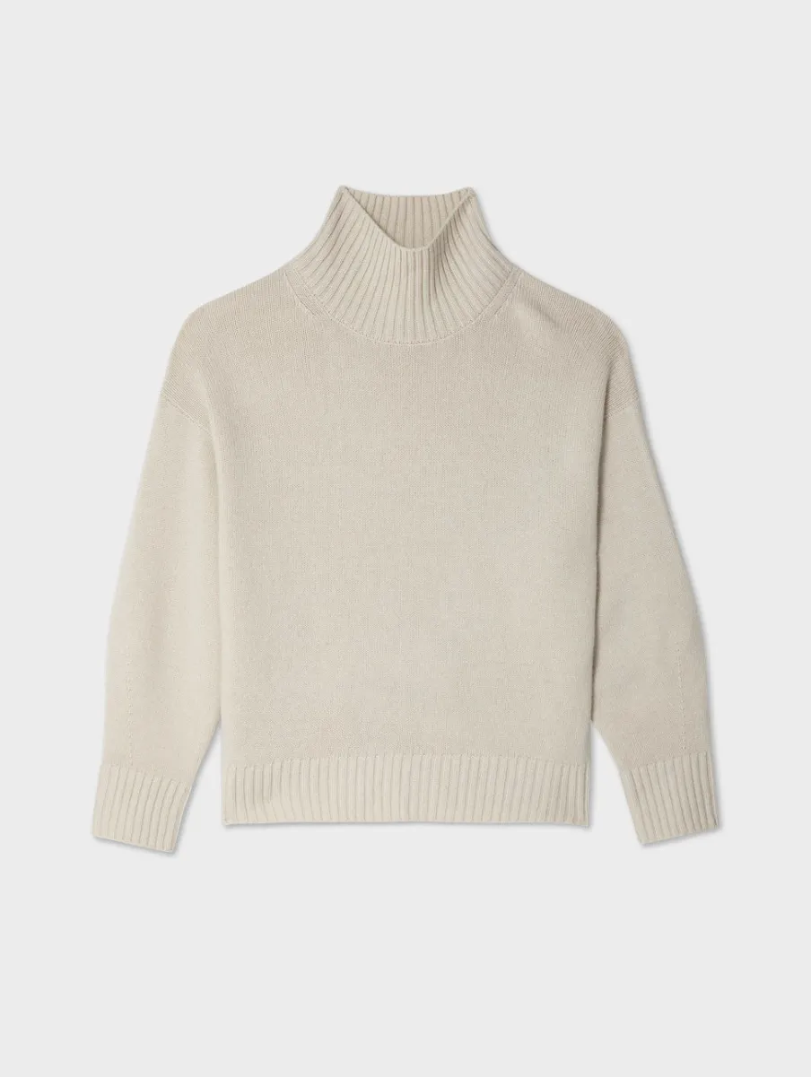 Outlet White + Warren merino cashmere standneck Ivory