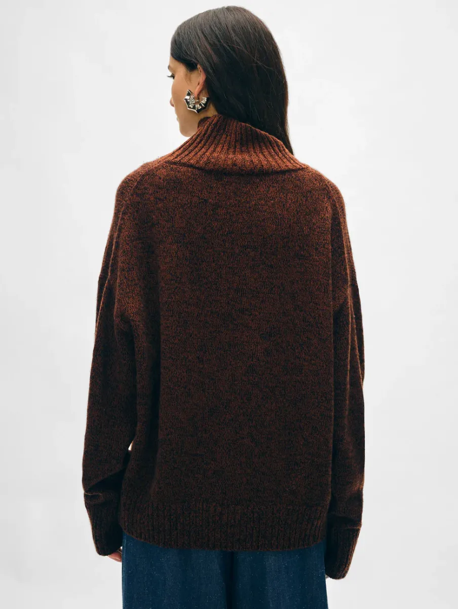 Fashion White + Warren merino cashmere standneck Umber/BlackMarl