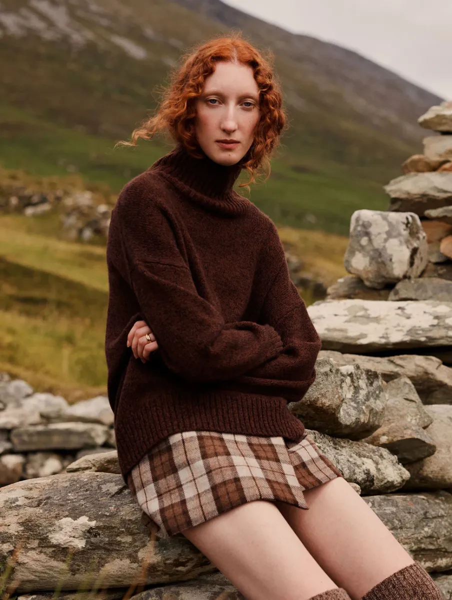 Fashion White + Warren merino cashmere standneck Umber/BlackMarl