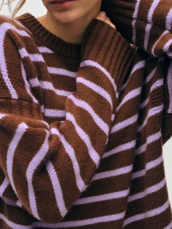 New White + Warren merino cashmere striped crewneck Umber/Iris