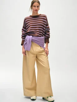 New White + Warren merino cashmere striped crewneck Umber/Iris