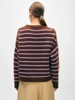 New White + Warren merino cashmere striped crewneck Umber/Iris